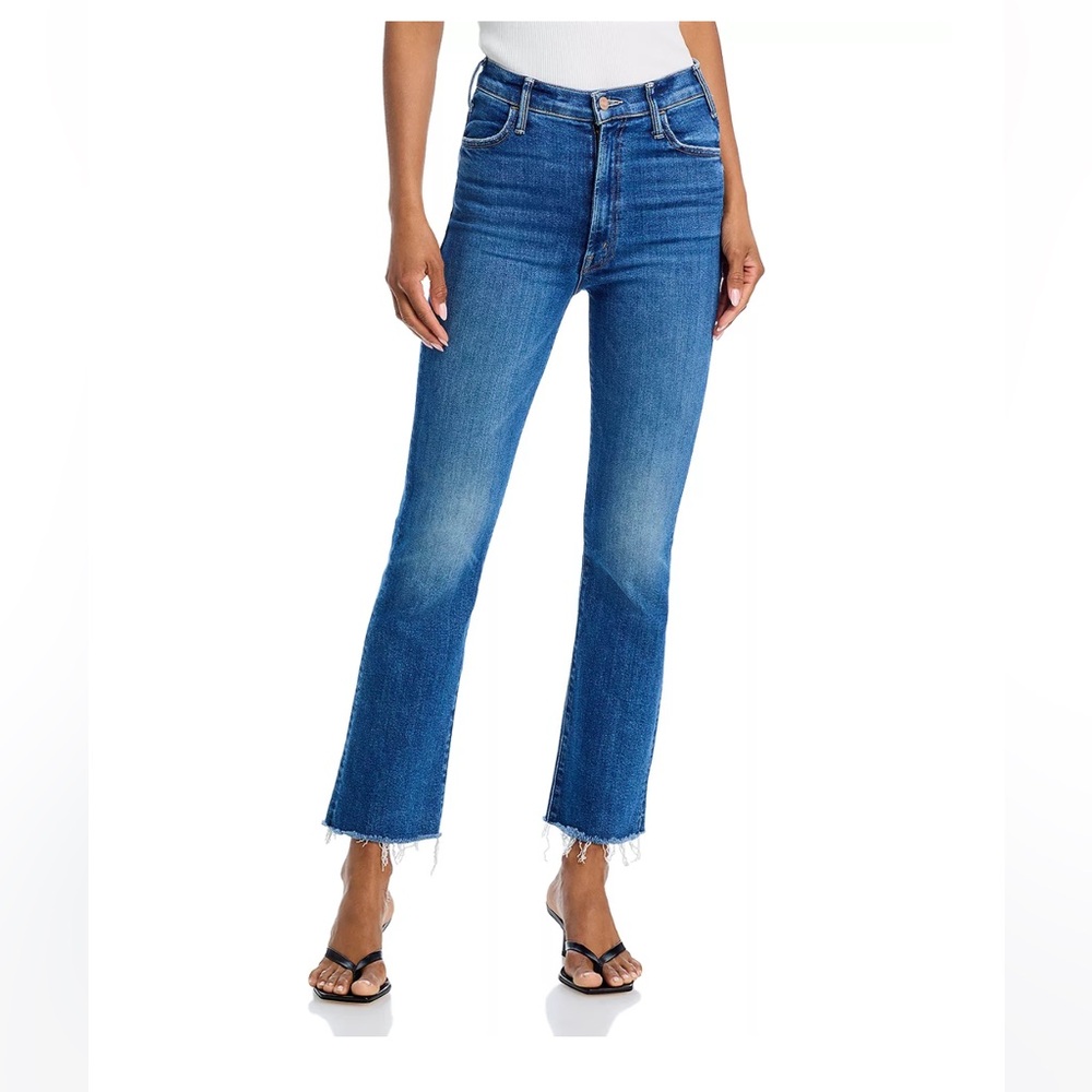 Mother the hustler high rise flare leg ankle Jean with frayed ankles, size 34